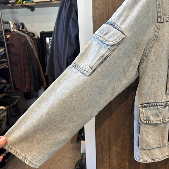 H&M small Utility Light Blue Denim Jacket Cargo - Picture 5 of 10